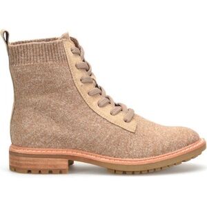 Neutral Tan Knit Lace-Up Ankle Boots - Women's